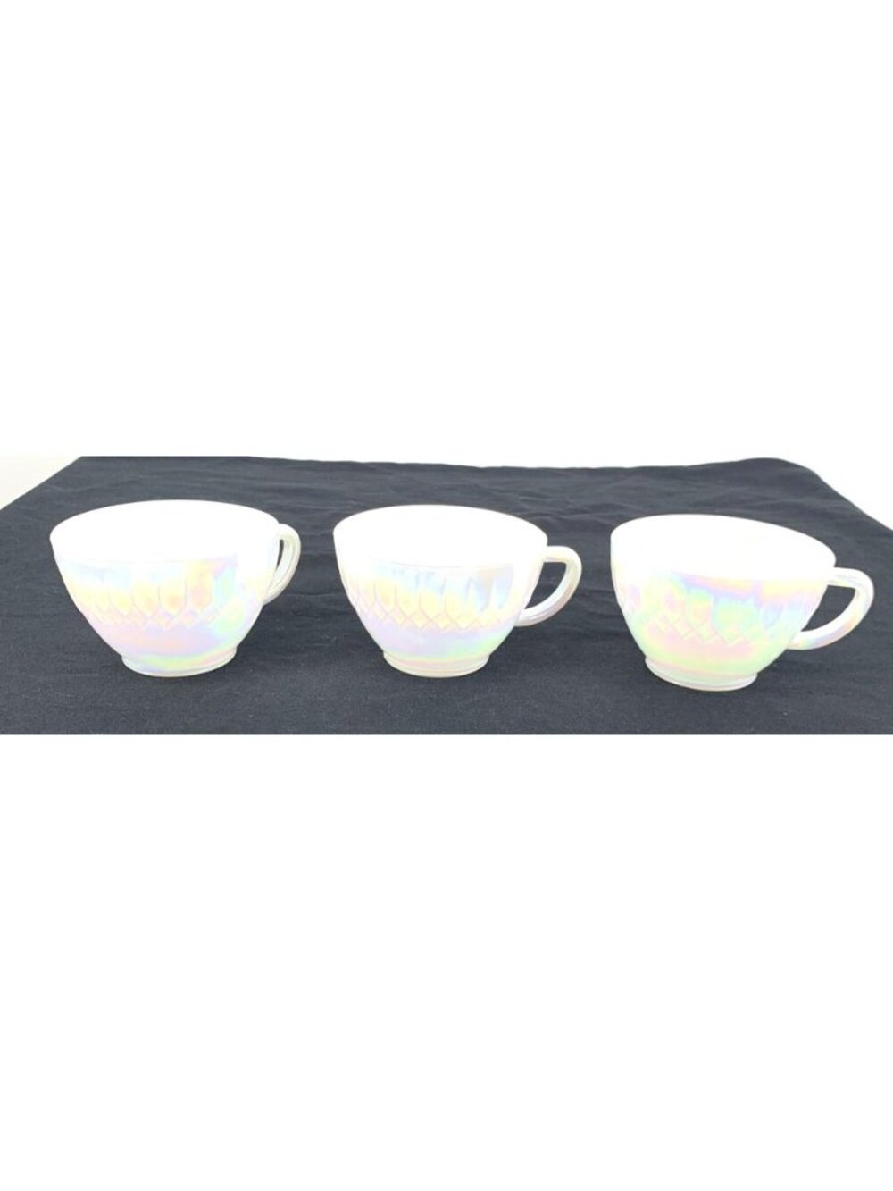 Federal Glass Tea Cups Moonglow Pearl Diamond USA Iridescent Lot of 3